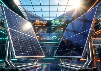 مقایسه پنل خورشیدی Trina Solar و Jinko Solar؛ بررسی کامل کیفیت، راندمان و ارزش خرید